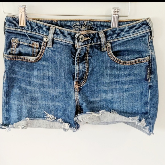 Silver Jeans Pants - Silver ripped denim shorts